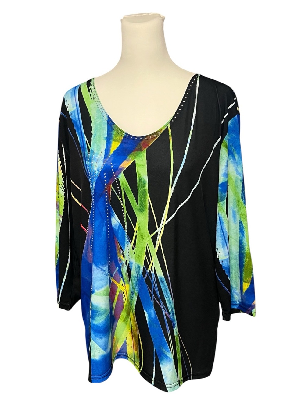 Valentina Colorful Studded Art To Wear 3/4 Sleeve Blouse Size Large
